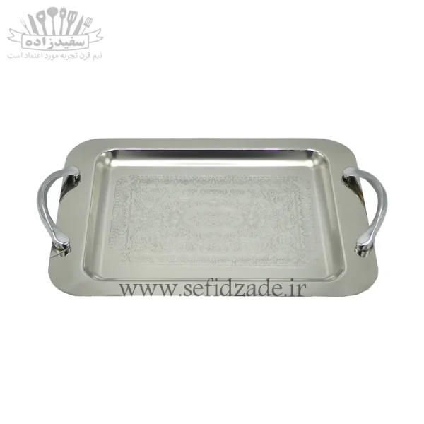 سینی پذیرایی استیل مستطیل کوچک قیطاسی کد 1001