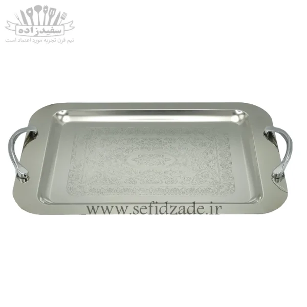 سینی پذیرایی استیل مستطیل بزرگ قیطاسی کد 1002