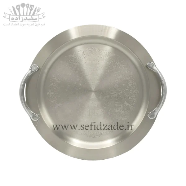سینی پذیرایی استیل گرد قیطاسی کد 1003