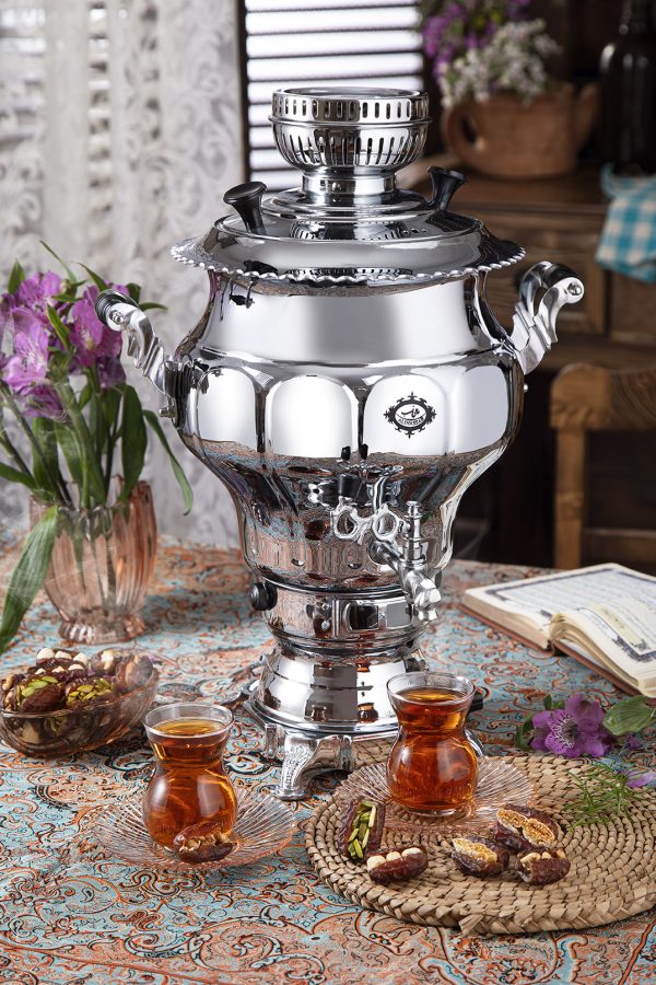 سماور گازسوز عالی نسب مدل نقشینه سیمین 6 لیتری
