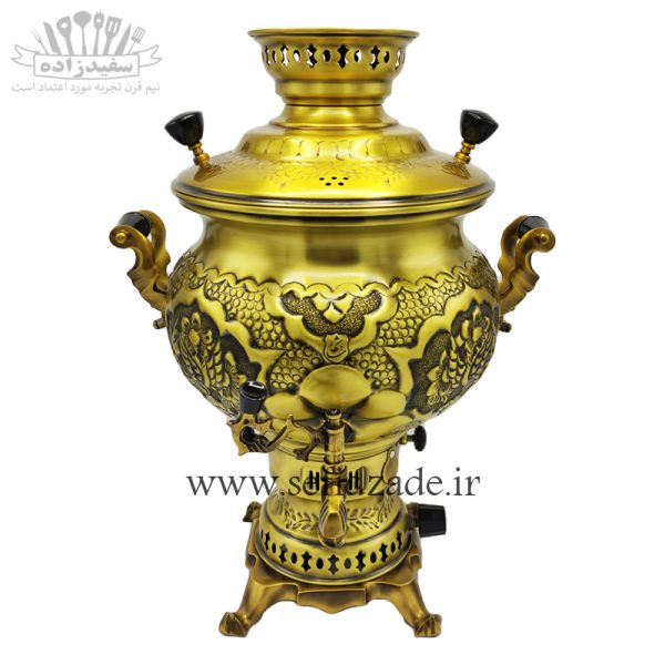 سماور گازی شاهکار مدل مهدیس قلمزده گل آنتیک 8 لیتری