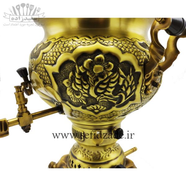 سماور گازی شاهکار مدل مهدیس قلمزده گل آنتیک 8 لیتری