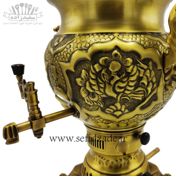 سماور گازی شاهکار مدل پانیذ قلمزده آنتیک 7 لیتری