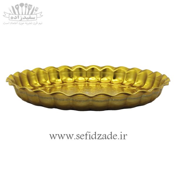 سینی استیل طلایی لب کنگره طرح لوزی سایز 24 سانتی
