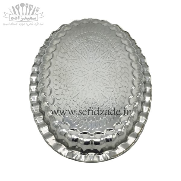 دیس بیضی استیل لب کنگره طرح لوزی سایز 26×41