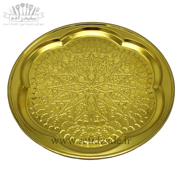 سینی استیل عینکی طرح لوزی طلایی سایز 31 سانتی