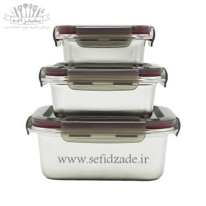 ظرف غذا استیل چفتی مربع 6 پارچه