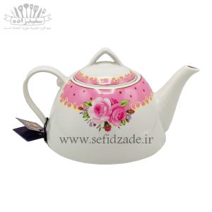 قوری چینی شکس (SHEX) مدل دریا حاشیه صورتی کف پهن