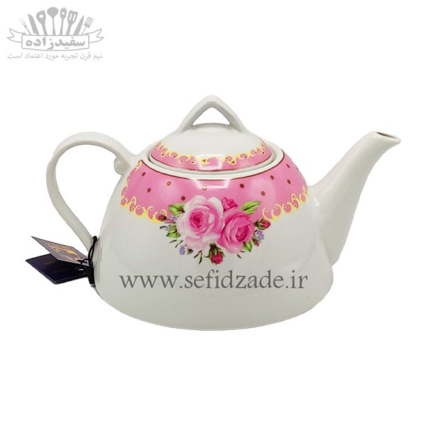 قوری چینی شکس (SHEX) مدل دریا حاشیه صورتی کف پهن