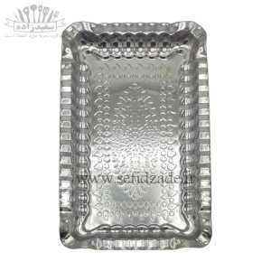 سینی استیل مستطیل لب کنگره طرح لوزی 28×43