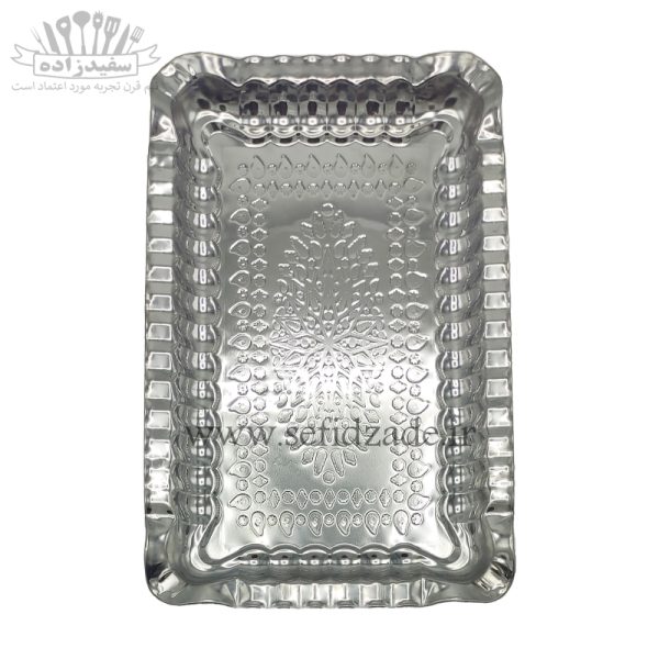 سینی استیل مستطیل لب کنگره طرح لوزی 28×43