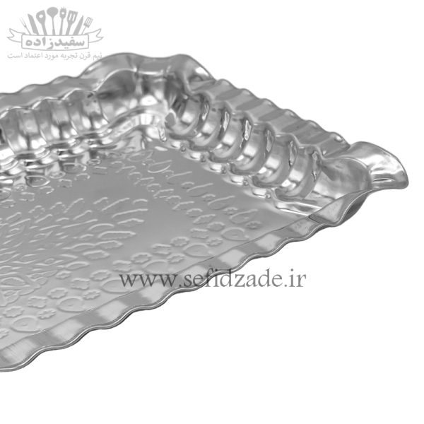 سینی استیل مستطیل لب کنگره طرح لوزی 22×35