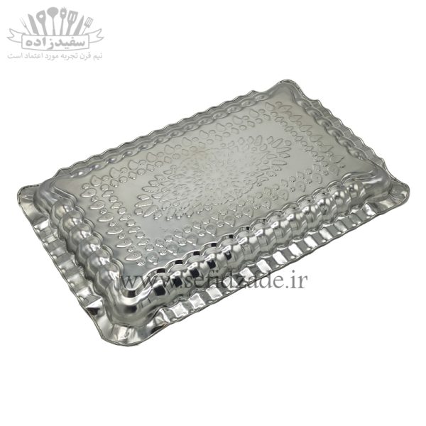 سینی استیل مستطیل لب کنگره طرح لوزی 22×35