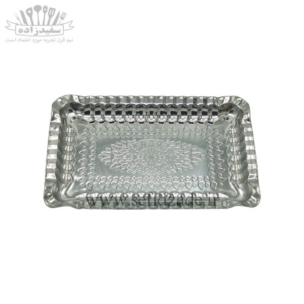 سینی استیل مستطیل لب کنگره طرح لوزی 22×35